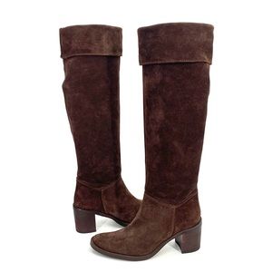 SGM Collection Brown Suede Leather Knee High Boots with Stacked Heels Size EU 37